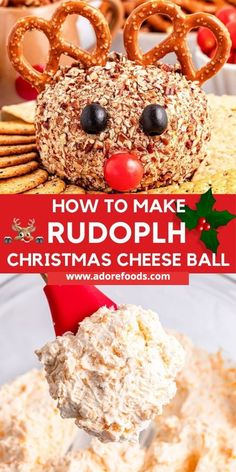 Make your Christmas party magical with this easy Rudolph Reindeer Cheese Ball! This kid-friendly, make-ahead appetizer is perfect for the holiday season. Made with a creamy cheese ball base and topped with pretzel antlers, it's an easy recipe that will delight everyone at your holiday gathering. Whether you're planning a Christmas-themed event or just need a simple holiday snack, this festive cheese ball is a crowd-pleaser. Perfect for any holiday spread! Christmas Cheese Ball, Mexican Christmas Food, Ball Cheese, Christmas Food Photography, Cheese Christmas, Crockpot Christmas, Traditional Christmas Food, Christmas Rudolph