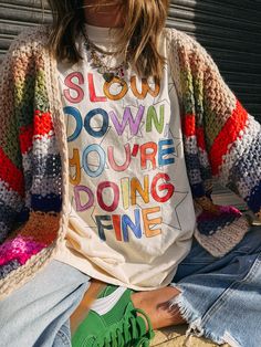 ETTA OG | slow down graphic tee – Etta + East Sunday Reminder, Bronde Bob, Eclectic Fashion Style, Quirky Style, Eclectic Fashion, Comfort Colors Tee, Boho Vibe, Slow Down, Boutique Clothing