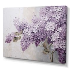 a painting of purple flowers on a white background canvas print wall art, ready to hang