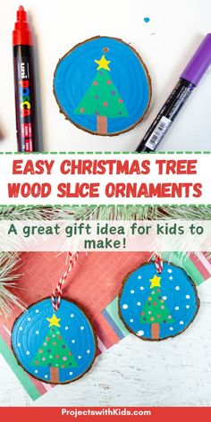 easy christmas tree wood slice ornaments for kids to make