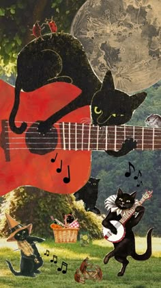 an image of cats playing guitar in the park