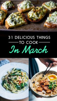 the cover of 31 delicious things to cook in march, including broccoli and noodles