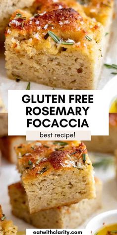 gluten - free rosemary focaccia recipe with text overlay