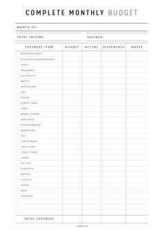 a printable budget sheet with the words,'complete money budget'on it