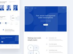 the landing page and website design for an audio transcription service, which is designed to look like