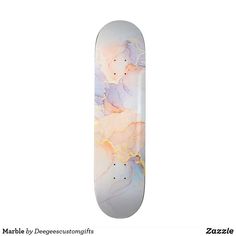 a skateboard with an artistic design on the front and back side, in white background