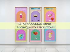 a set of 6 cocktail prints high - quality resolution art printables for your home or office