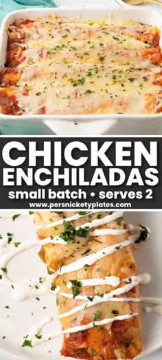 the chicken enchiladas are served with sour cream sauce and parmesan cheese