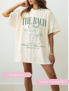 Let's have fun working together on these fully customizable bachelorette shirts! Whether you're a Margarita girl who wants a "Margs and Matrimony" theme, or an Espresso Martini girl who is dreaming of a "Tini Time" theme. I would love to collaborate with you to create the Bach merch of your dreams! Don't see exactly what you're looking for? Send me a message, and I'll be happy to help your vision come to life! I send drafts free of charge after a brainstorming session over Etsy messenger.  * Q U I C K * F A C T S * ✺Comfort Colors tshirt consisting of high quality, 100% ring-spun US cotton for long-lasting comfort ✺The garment is dyed after it's been constructed, giving it a soft color and texture ✺ Machine wash cold and dry on low for best results * S I Z I N G * ✺ Models have sized up fo Matching Bachelorette Outfits, Margs & Matrimony, Bach Tshirts, Bach Merch, Bach Shirts, Vino Before Vows, Custom Bachelorette Shirts, Last Toast On The Coast, Toast On The Coast