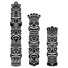 three totemas in black and white on a white background