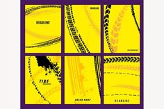 four different types of tire tracks on yellow and purple background with the words treadine