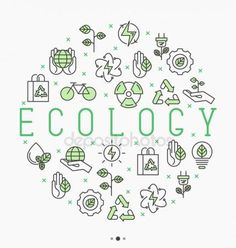 the word ecology surrounded by icons and symbols