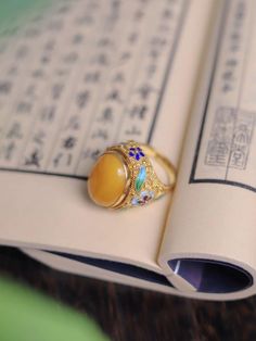 Vintage Gemstone Enamel Ring As A Gift, Vintage Enamel Gemstone Ring For Gift, Artisan Gold Enamel Jewelry, Antique Enamel Ring Jewelry, Handmade Gold Oval Filigree Ring, Vintage Gold Enamel Ring With Gemstone, Gold Oval Enamel Ring With Gemstone, Yellow Filigree Jewelry Gift, Oval Enamel Gemstone Ring As Gift