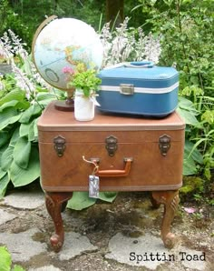 Suitcase Side Table Suitcase Side Table, Toad Garden, Plate Flowers, Bowling Balls