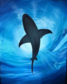 a painting of a shark swimming in the ocean