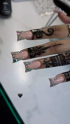 Henna Acrylic Nails, Black Exotic Nails, Exotic Duck Nails