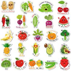 various vegetables stickers on a white background