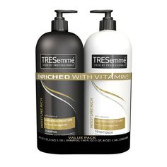 Description Uniquely formulated with vitamin E and natural extracts of sunflower, TRESemme Moisture Rich Shampoo & Conditioner system delivers salon-style hair at an affordable price. The formula delivers optimized hydration that targets dryness and locks in moisture where your hair needs it most. Created for daily use, this advanced moisturizing system with vitamin E helps restore vibrancy and makes dry, damaged hair soft without weighing it down. Size: 40 Oz.  Color: Black. Shampoo Tresemme, Moving List, Tresemme Shampoo, Independent Day, Shampoo Brands, Shampoo And Conditioner Set, Flat Irons, Hair Care Products Professional, Herbal Essences