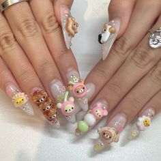 ugh shes so iconicc Rilakkuma Nails, Teen Nails, Kawaii Nail Art, Lilac Nails, Hello Nails, Cute Acrylic Nail Designs