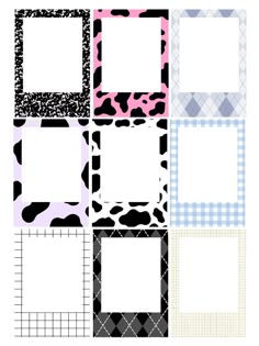 four different squares with black and white designs on them, each one has a blank space for