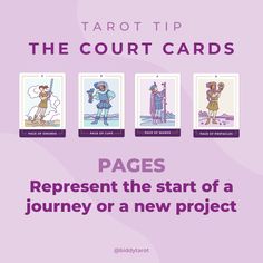 the tarot tip for the court cards is shown in three different colors and font