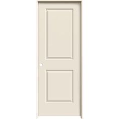 a white door with two panels on the top and bottom panel, against a white background