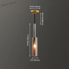 an image of a light that is hanging from the ceiling with measurements and measurements for it