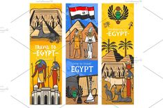 egypt travel banners with egyptian symbols