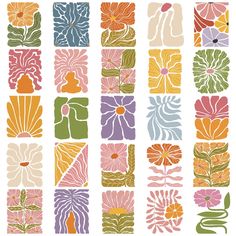 an assortment of colorful flowers on white paper