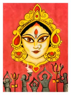 an artistic painting depicting the face of hindu deities