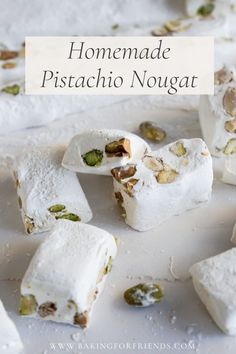 homemade pistachio nougat recipe made with marshmallows and pistachio