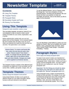 a blue and white newspaper template with the words,'news letter template'on it