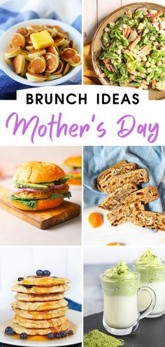 different pictures with the words brunch ideas for mother's day on them