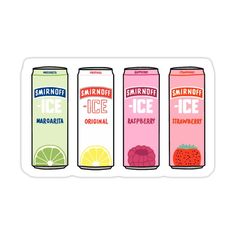 three different flavors of ice tea and strawberry lemonade stickers on a white background