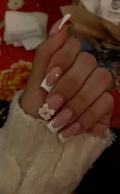 Coquette Nail Ideas, Short Nails Winter, Valentines Nails French, Nail Inspo Hello Kitty, Butterfly Nails Long, Valentines Nails French Tip, Nail Designs Girly, Duck Nails Short, Spring Nails Easter