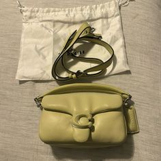 Excellent Condition , No Rips, No Stains, No Smell Dimensions 4h 7.25w 2.5d Strap 21.5 Handle 4 Material Nappa/Smooth Leather Retail Price $395 Color Pale Lime Hardware Brass-Tone Size 18 Style C3880 Coach Pillow Tabby Silver, Coach Pillow Tabby, Coach Pillows, Bags Coach, Smooth Leather, Coach Bags, Bag Lady, Brass, Pillows