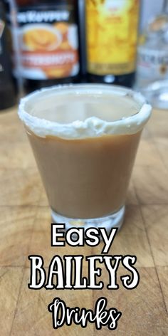 an easy bailey's drinks recipe on a wooden table