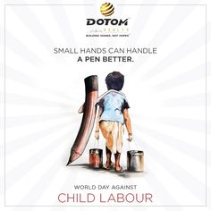 a poster with a child holding a large hammer and buckets on it's back