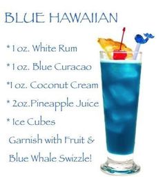 Blue Hawaiian Cocktail, Blue Hawaii Cocktail, Bartender Recipes, Fun Drinks Alcohol, Bartender Drinks, Summer Drinks Alcohol, Party Drinks Alcohol