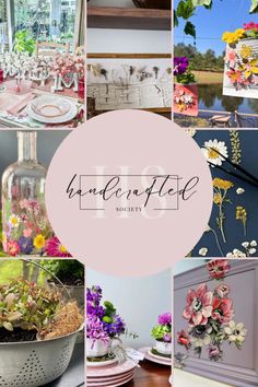 a collage of photos with flowers and vases