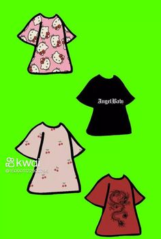 three t - shirts with hello kitty on them, one in pink and the other in black