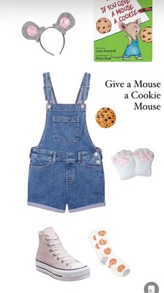 an image of a doll's clothes and accessories for a mouse costume with text that reads give a mouse a cookie mouse