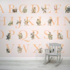 Animal Alphabet With Chair in Front Of Wallpaper Educational Wallpaper, Colourful Animals, Seaside Wallpaper, Tropical Art Deco, Scandinavian Wallpaper, Abstract Wallpaper Design, Alphabet Wallpaper, Boho Wallpaper, Art Deco Wallpaper