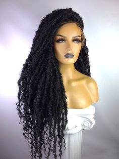 Twisted Locs, Medium Wig, Dread Locks, Crochet Wig, Curly Bangs, Box Braid Wig