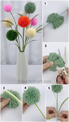 instructions to make a pom - pom flower vase