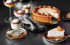 a table topped with desserts and drinks