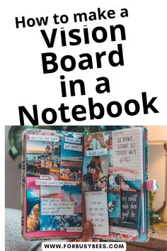 Make Vision Board Journal Collage Vision Board Sketchbook, Vision Board Ideas Examples Diy, Journaling Vision Board, Make Vision Board, Vision Board Notebook, New Year Vision Board, Bullet Journal Vision Board, Diy Vision Board