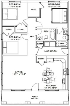 the floor plan for a two bedroom, one bathroom apartment with an attached living area