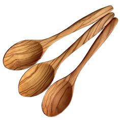 three wooden spoons on a white background