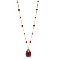 14K Gold Dipped  Large Red Briolette Pendant Necklace 34 In Chic Fashionista, 1928 Jewelry, Crystal Beads, Lobster Clasp, Vintage Jewelry, Made In Usa, Jewelry Collection, Most Beautiful, Pendant Necklace